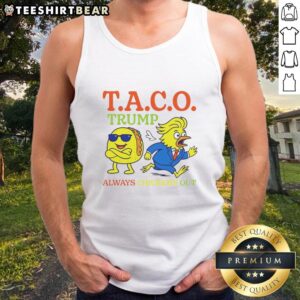 Hot Taco Trump Always Chickens Out T.A.C.O Tank Top design featuring bold graphics and vibrant colors.