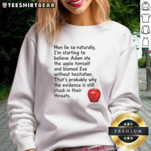 Hot Men Lie sweatshirt featuring Adam and Eve design, highlighting Adam's apple in a stylish, trendy look.