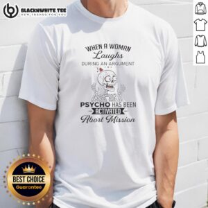 Awesome skeleton design on a t-shirt featuring a woman laughing during an argument, perfect for psycho humor lovers.