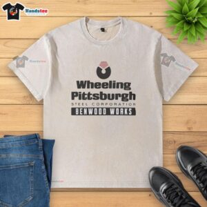 Premium Wheeling Pittsburgh Steel Corporation Benwood Works washed t-shirt in gray, showcasing a vintage industrial design.