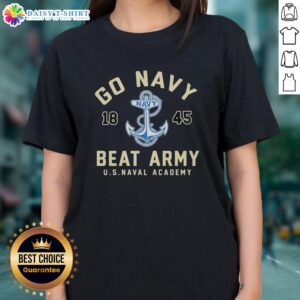 Good Go Navy Beat Army 1845 US Naval Academy Ladies Tee featuring a vintage design and navy blue color scheme.