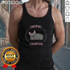 Adorable dog wearing an 'Official Snoring Champion' tank top, showcasing its fun personality and stylish pet apparel.