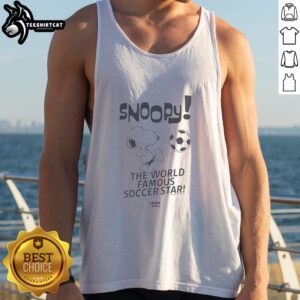 Nice Peanuts Ringer World Famous Soccer Star Snoopy Tank Top featuring Snoopy playing soccer, perfect for fans and summer wear.
