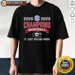 Georgia Bulldogs Baseball SEC Champions T-Shirt celebrating team pride and spirit, featuring 'It Just Means More' slogan.
