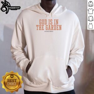 Premium New York Knicks 'God Is In The Garden' hoodie featuring bold graphics and vibrant colors for basketball fans.