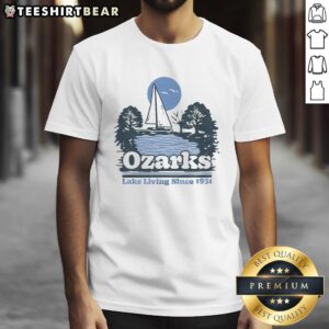 Top Ozarks Lake Living Since 1931 Ash T-Shirt featuring a vintage design celebrating Ozark lake life.