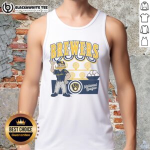 Alt Text: Top Mitchell & Ness Cream Milwaukee Brewers Step Back Up Tank Top for stylish summer sportswear fans.