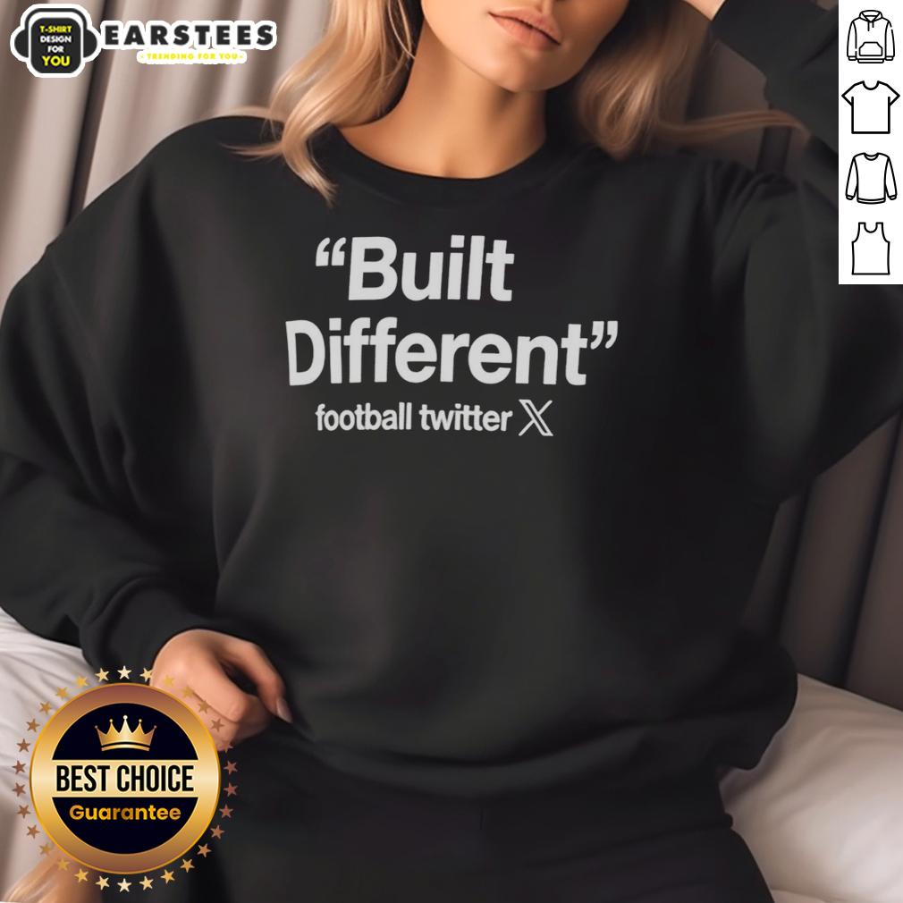 hot-built-different-football-twitter-logo-sweatshirt Alt Text: Hot Built Different Football Twitter Logo Sweatshirt in black with bold logo design, perfect for sports fans.