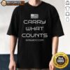 Alt Text: Hot Carry What Counts USA Flag T-Shirt featuring a bold American flag design, perfect for patriotic occasions.