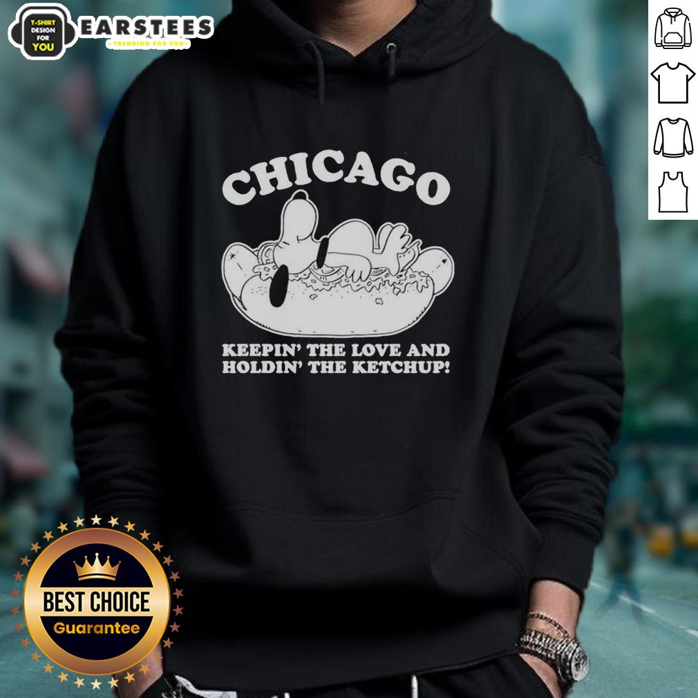 hot-chicago-snoopy-keepin-the-love-and-holdin-the-ketchup-hoodie Hot Chicago Snoopy hoodie featuring a playful design of Snoopy holding ketchup, perfect for casual wear and Peanuts fans.