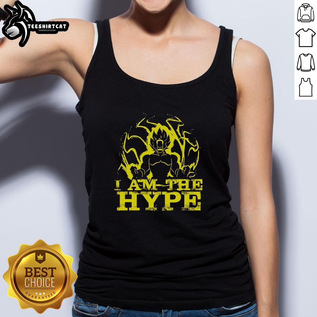 hot-goku-dragon-ball-z-i-am-the-hype-super-saiyan-graphic-with-powerful-aura-tank-top Alt Text: Hot Goku Dragon Ball Z tank top featuring Super Saiyan graphic with powerful aura, perfect for anime fans.
