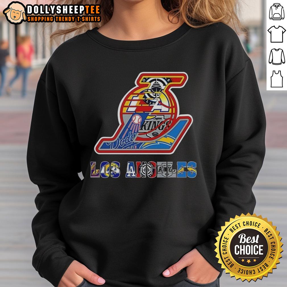 Hot Los Angeles Lakers Nba And Los Angeles Sport Teams Collage Logo Sweatshirt Collage of Los Angeles Lakers NBA logos on a stylish sweatshirt, celebrating LA sports teams and fan culture.