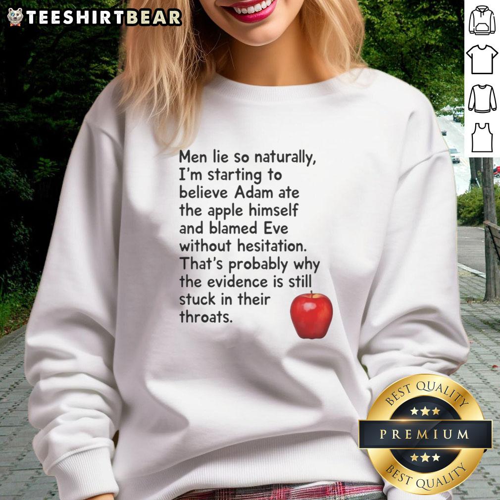 hot-men-lie-adam-blamed-eve-adams-apple-sweatshirt Hot Men Lie sweatshirt featuring Adam and Eve design, highlighting Adam's apple in a stylish, trendy look.