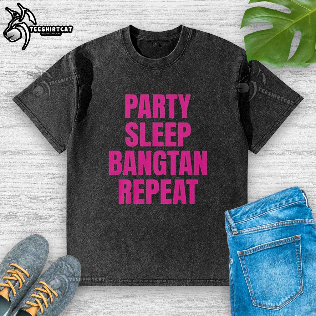hot-party-sleep-bangtan-repeat-bts-k-pop-washed-t-shirt Hot Party Sleep Bangtan Repeat BTS K-Pop washed t-shirt design featuring vibrant graphics and stylish lettering.