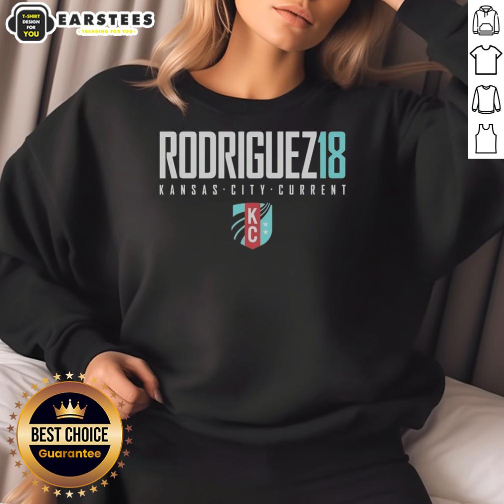 hot-rodriguez-18-kansas-city-current-kc-logo-sweatshirt Alt Text: Hot Rodriguez 18 Kansas City Current KC logo sweatshirt featuring vibrant team colors and stylish design.