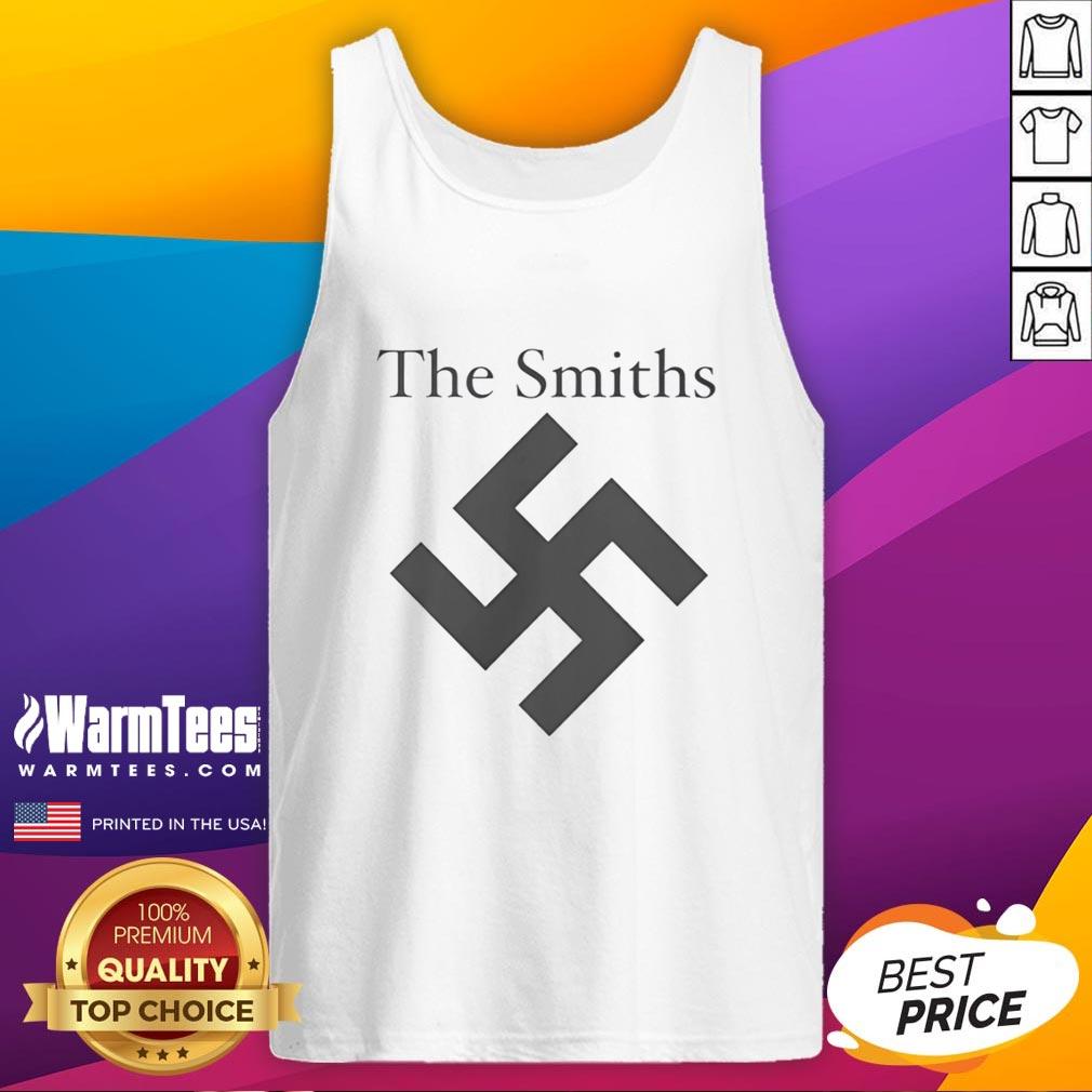 hot-the-smiths-swastika-logo-tank-top Alt Text: Hot The Smiths Swastika Logo Tank Top featuring a bold graphic design on a stylish black background.