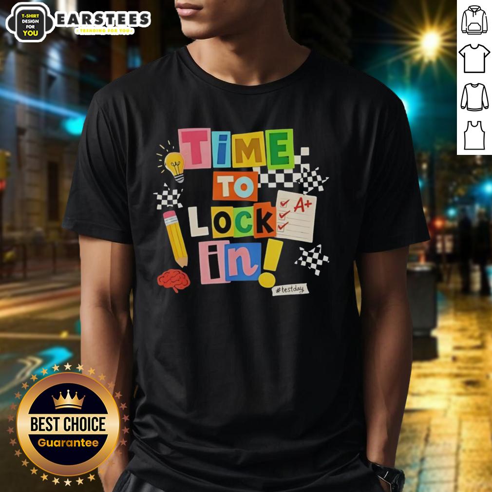 hot-time-to-lock-in-dont-stress-teachers-test-day-t-shirt Alt Text: Hot Time To Lock In Don't Stress Teachers Test Day T-Shirt featuring motivational design for educators.
