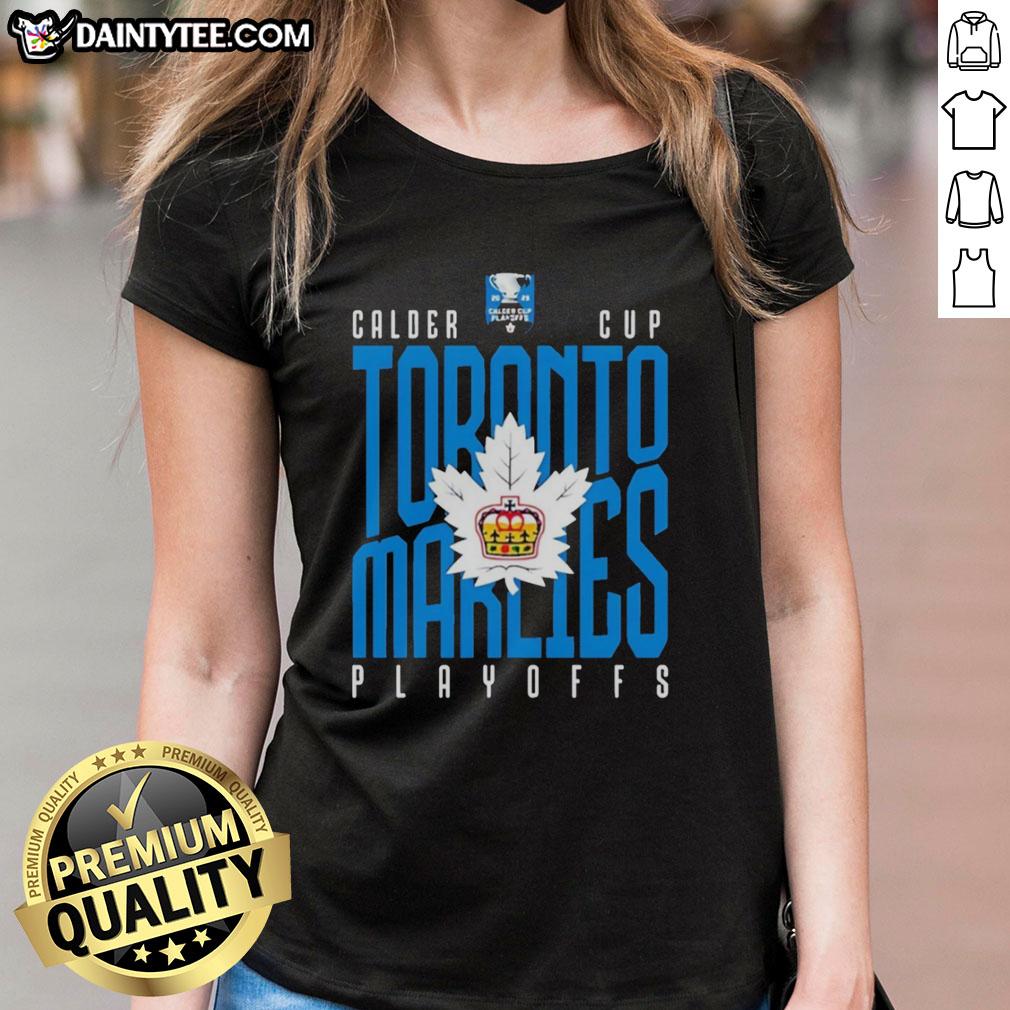 hot-toronto-marlies-calder-cup-playoffs-american-hockey-league-ladies-tee Hot Toronto Marlies Calder Cup Playoffs Ladies Tee featuring team colors and logo for American Hockey League fans.