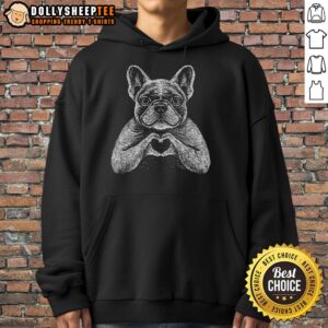 Cozy hoodie featuring a Nice French Bulldog with a heart design, perfect for dog lovers. Amour style for casual wear.
