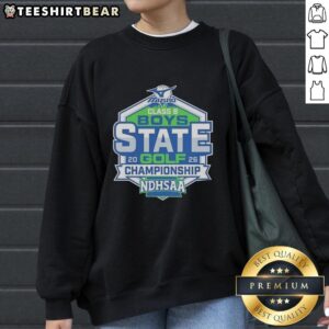 Alt Text: Premium NDHSAA Class B Boys Golf State Tournament 2026 sweatshirt featuring team colors and logo design.