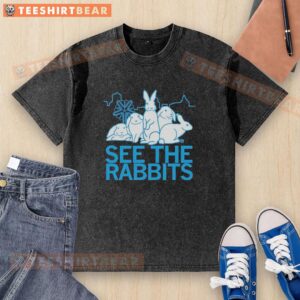 Premium See The Rabbits blue vintage washed t-shirt featuring a playful rabbit graphic and soft fabric for ultimate comfort.