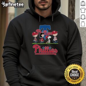 Good Snoopy Charlie Brown Linus And Lucy Wearing Philadelphia Phillies Baseball Jersey T-Shirt - Image 2