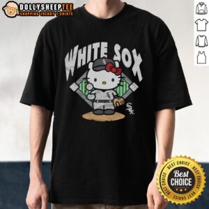 Alt Text: Pretty Chicago White Sox Hello Kitty T-Shirt featuring a cute graphic design perfect for fans and fashion lovers.