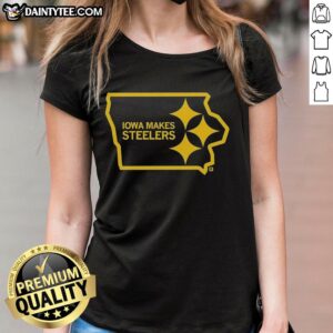 Good Iowa Steelers State Outline Logo on a ladies tee, perfect for fans showcasing their team pride in style.
