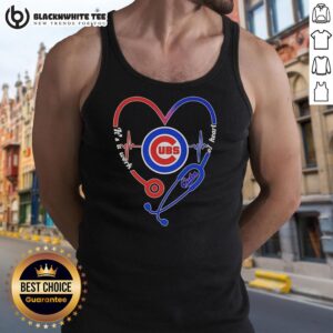 Awesome Chicago Cubs stethoscope heartbeat tank top, showcasing a unique design for passionate Cubs fans and healthcare workers.