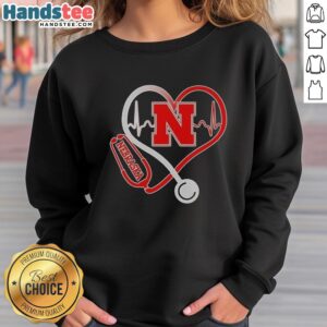 Premium Nebraska Cornhuskers Heartbeat Love Nurse Sweatshirt in red, perfect for fans and healthcare workers.
