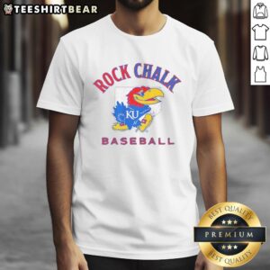 Nice Rock Chalk Kansas Jayhawks baseball home plate T-shirt featuring team colors and logo for fans and sports enthusiasts.