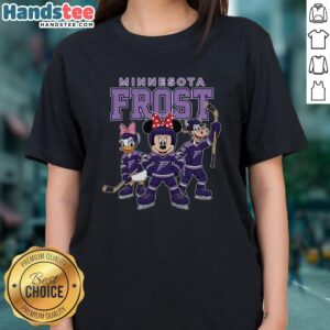 Nice Minnesota Frost Cartoon Team Ice Hockey ladies tee featuring a fun graphic design perfect for fans and players.