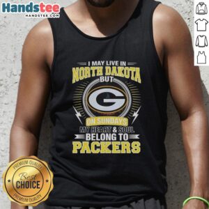Stylish green tank top featuring 'My heart and soul belong to Packers' for North Dakota fans of the Green Bay Packers NFL.