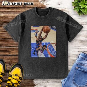 Alt Text: Awesome Joel Embiid Philadelphia 76ers washed t-shirt featuring a bold graphic design and relaxed fit.