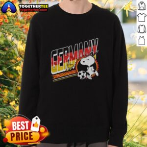 Top Peanuts Snoopy X Germany soccer sweatshirt featuring vibrant graphics and cozy design, perfect for fans and casual wear.