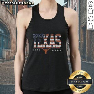 Alt Text: Premium Texas Longhorns tall type flag tank top featuring vibrant graphics, perfect for game day and casual wear.
