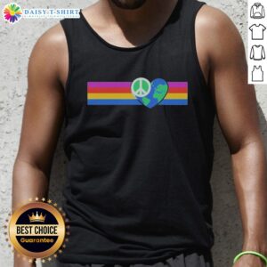 Colorful 'Good Rainbow Peace' tank top featuring a heart-shaped Earth design, promoting love and harmony.