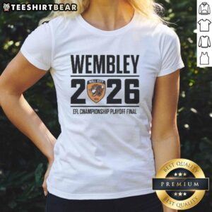 Alt Text: Top Hull City Wembley 2026 EFL Championship Playoff Final Ladies Tee featuring team colors and logo.