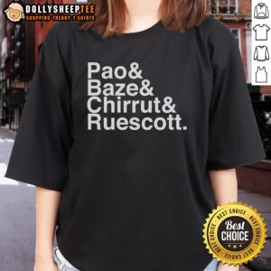 Nice Pao and Baze with Chirrut and Ruescott Ladies Tee featuring vibrant character designs and stylish fit.