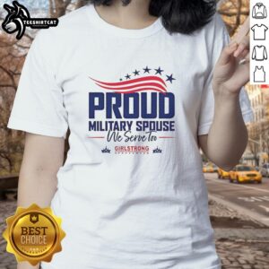 Original Proud Military Spouse tee celebrating 250th Anniversary with USA flag and stars - Girlstrong ladies' shirt.