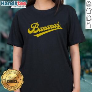 Premium sporty varsity style bananas ladies tee featuring vibrant graphics and a trendy fit for casual wear.