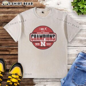 Good Nebraska Huskers 2026 Big Ten Softball Tournament Champions Circle Design Washed T-Shirt in red with team logo.