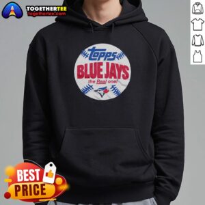Alt Text: Awesome Powder Blue Toronto Blue Jays MLB x Topps Baseball The Real One Hoodie showcasing team logo and design.