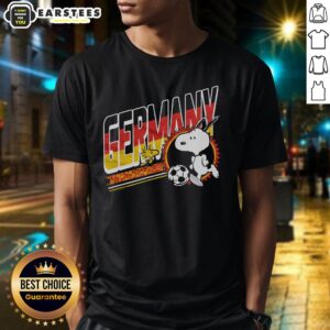 Alt Text: Cute Peanuts Snoopy X Germany soccer T-shirt featuring Snoopy in a soccer jersey, perfect for fans and collectors.