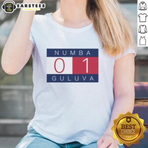 Alt Text: Hot Number One graphic on Numba Gulava ladies tee, stylish and trendy for casual wear.