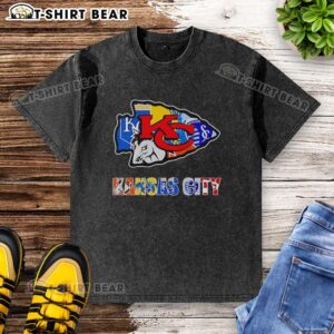 Awesome Kansas City Chiefs and Royals logo mashup on a washed t-shirt, perfect for Kansas City sports fans.