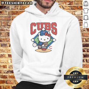 Cute Chicago Cubs Hello Kitty hoodie featuring a playful design, perfect for fans and collectors of unique sports apparel.