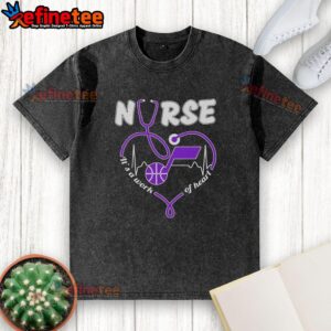 Original Utah Jazz Nurse It's A Work Of Heart t-shirt featuring a stethoscope shaped heart design.