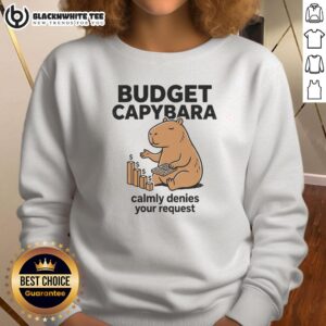 Awesome Budget Capybara sweatshirt featuring a relaxed capybara design that humorously denies your request.