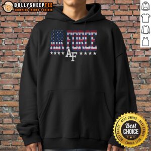 Good Air Force Falcons tall type flag hoodie featuring bold team colors and logo, perfect for fans and casual wear.